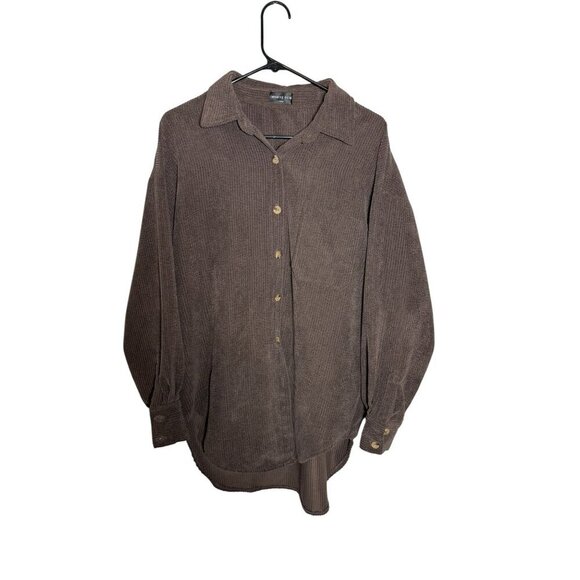 White Fox Brown Ribbed Corduroy Button-Up Shirt Shacket & Chest Pocket S/M S - Picture 3 of 5